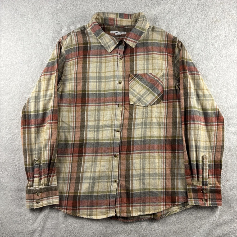 O'Neill Logan Flannel Shirt Womens Small Tan Plaid Long Sleeve Outdoor Fall Ski - Picture 4 of 12